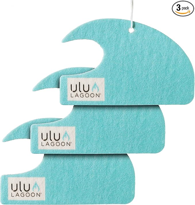 Hanging Car Air Freshener | Tropical Beach Coconut Surf Wax Scent Mini Wave | Long Lasting Car Freshener, Closet and Beyond | Made In USA | 3 Pack (Blue)