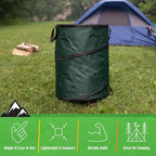 Outdoor Trash Can - 46-Gallon Collapsible Garbage Can with 3 Stakes - Pop Up Trash Bin for Camping, Storage, or Yard Waste Outdoors (Green)