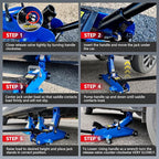 2 Ton Low Profile Floor Jack, 4000 lbs, with Stands, Chock & Gloves – Blue | Steel jack, 5.3"-13" lift. Overload valve, leak-proof. with stands, chock, gloves. For cars, SUVs, DIYers & mechanics.