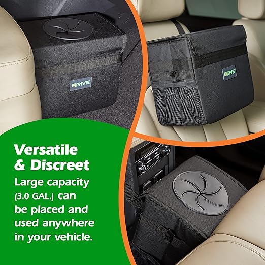 Car Trash Can - Collapsible, Leakproof Garbage Bin with 20 Trash Bags and Adjustable Strap - Car & Truck Accessories for Men and Women - Black, Large
