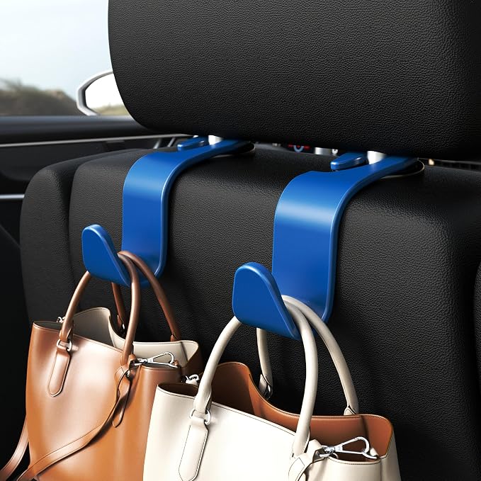 Car Seat Headrest Hook 4 Pack Hanger Universal Vehicle Car Storage Organizer for Handbag Purse Coat S Type Blue
