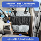 Car Seat Back Organizer – Heavy-Duty Kick Mat w/Mesh Storage Pockets, Bottle Hook – UV-Resistant Hardware – Waterproof Backseat Organizer for Kids & Pets – Fits SUVs, Trucks, Cars – Grey