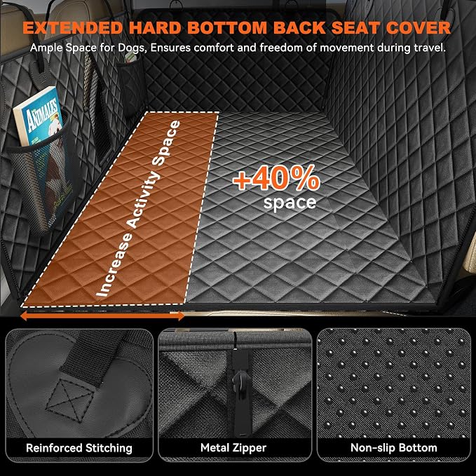 Back Seat Extender for Dogs, Non-Slip Dog Car Seat Cover for Back Seat with Hard Bottom, Durable Pet Car Backseat Cover, Waterproof Dog Hammock for Car SUV Truck