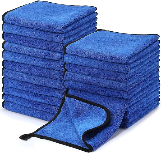 20 Pcs Microfiber Car Drying Towels Microfiber Cleaning Cloth 800 GSM Thick Plush Cleaning Dusting Cloth Auto Detailing Absorbent Towels Rags for Car Household Kitchen Window (Blue)