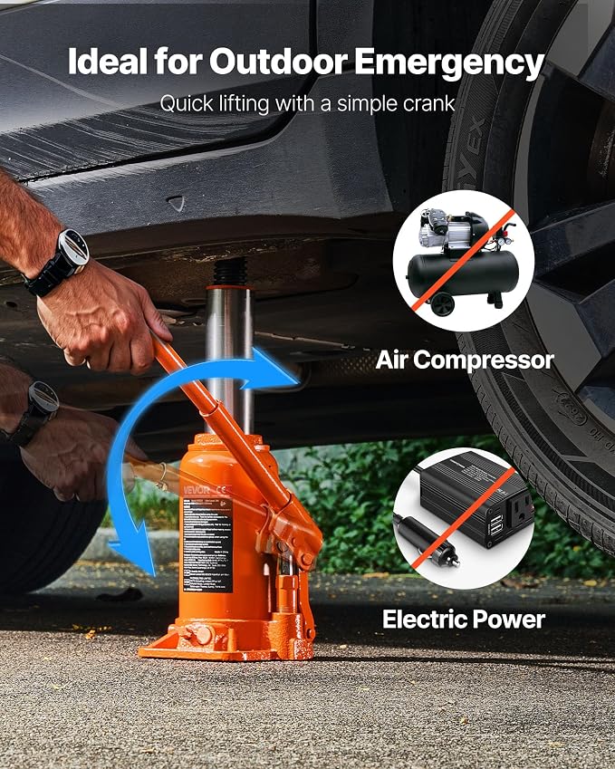 Hydraulic Bottle Jack, 20 Ton/44092 LBS All Welded Bottle Jack, 7.5-14 inch Lifting Range, with 3-Section Long Handle, for Pickup Truck, Truck, Car, RV, Auto Repair, Industrial Engineering