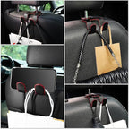 Upgraded Superior Leather Car Seat Back Headrest Hook, 2 in 1 Auto Seat Hook Hangers Holder Organization Interior Accessories for Purses Coats Umbrellas Grocery Bags Handbag (Black/Red)