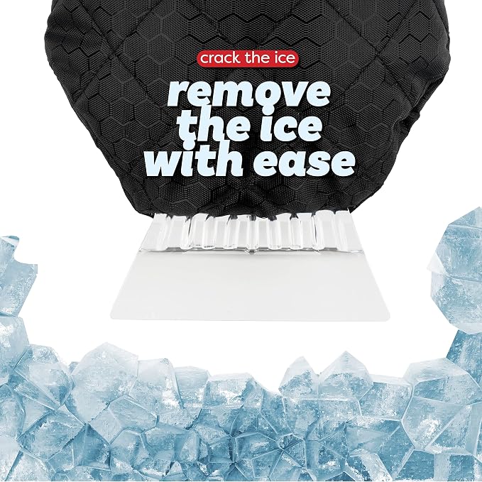 Ice Scraper with Glove [2 Pack] - Car Windshield Scraper for Ice and Snow w/Fleece Mitt - Quickly Scrape and Remove Snow While Staying Warm - Waterproof - Car Scraper Snow Brush (Black)