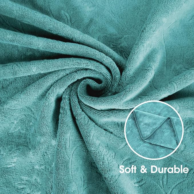 Microfiber Bath Towels, Bath Towel 6 Pack(30" x 60"), Oversized, Soft, Super Absortbent and Fast Drying, Multipurpose Use for Sports, Fitness, Yoga, Green-Floral Embossed