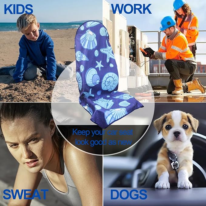Waterproof Car Seat Cover for Front Seats, Protector for Cars SUVs Trucks, Sweat Towel Seat Covers Bucket for Gym,Workout,Beach,Hiking Swimming(Conch Shells Starfish, 2PCS)