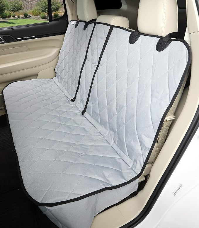 Dog Seat Cover for Back Seat, Heavy Duty Waterproof Rear Seat Protector for Large Trucks, SUVs, Cars - Fits 60/40 Split Bench with Middle Seat Belt, Non-Slip Backseat Cover (Extra Large, Grey)