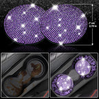 Bling Diamond Leather Car Seat Covers 11 PCS, Sparkly Rhinestone Steering Wheel Cover Glitter Cute Interior Car Accessories Sets Seat Belt Cushion Cup Holder Coaster Women Girl, Violet Purple