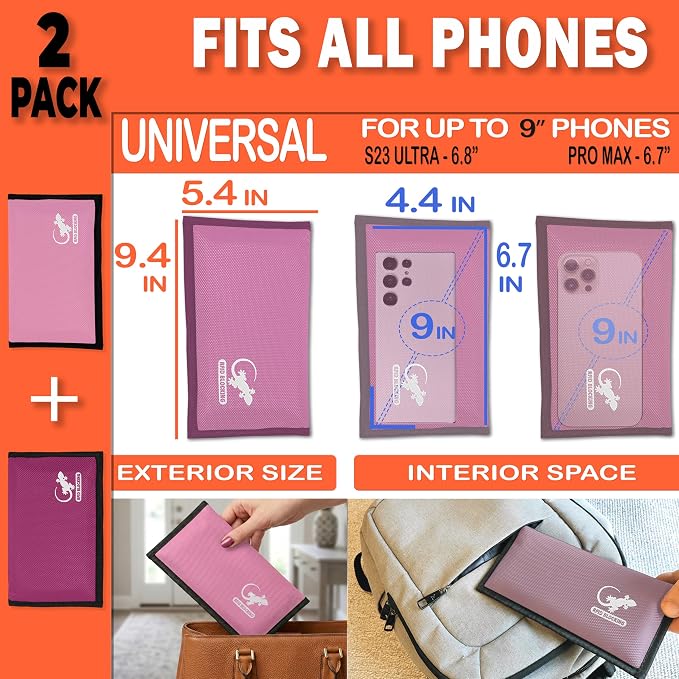 Faraday Bag for Phones & Key Fobs – RFID Shielding Privacy Pouch for Electronic Device Storage, Faraday Sleeve for Personal Data Protection (2 PACK - PINKS)