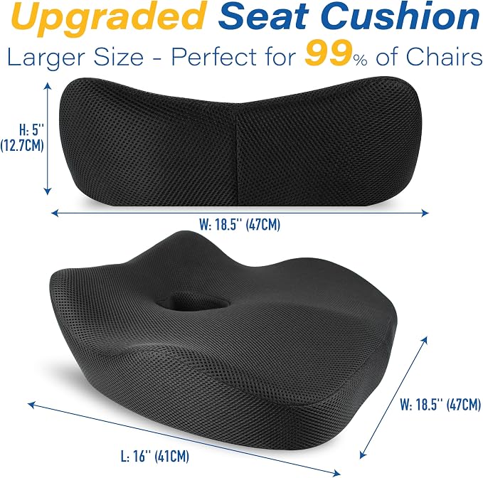 Car Seat Cushion for Driving, Car Seat Pillow for Short Drivers | Ergonomic Memory Foam Seat Cushion for Pain Relief, Adult Booster Seat for Car, Butt Cushion for Car, Truck, Office, Black