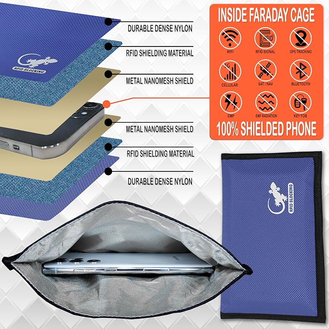 Faraday Bag for Phones, Key Fobs & RFID Cards – Shielding Privacy Pouch for Personal Device Storage, Travel-Friendly RFID Blocking Sleeve Accessory - LIGHT BLUE