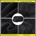 2 Pack Car Drying Towel, 1200GSM Microfiber Towels for Cars | 24 x 48 Inch & 12 x 12 Inch Super Absorbent Detailing Towels Dual Sided Streak-Free Twisted Loop for Auto SUV Truck Boat Home