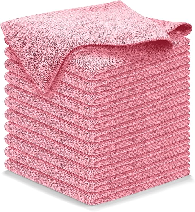 Microfiber Cleaning Cloth Light Pink - 12 Pcs 12.5"x12.5" - High Performance - 1200 Washes, Ultra Absorbent Towels Weave Grime & Liquid for Streak-Free Mirror Shine - Car Washing Cloth
