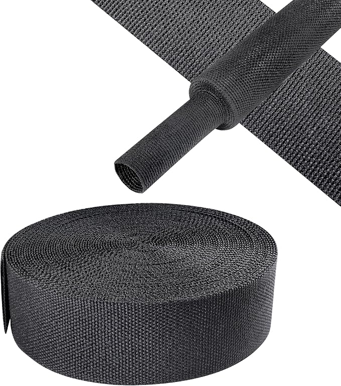 Black 2:1 Ratio Automotive Heat Shrink Braided Sleeving,Wear-Resistant Flat Woven Shrinkable Sleeve Fabric Car Cable Wires Hoses Protection (1-1/8"-26ft)
