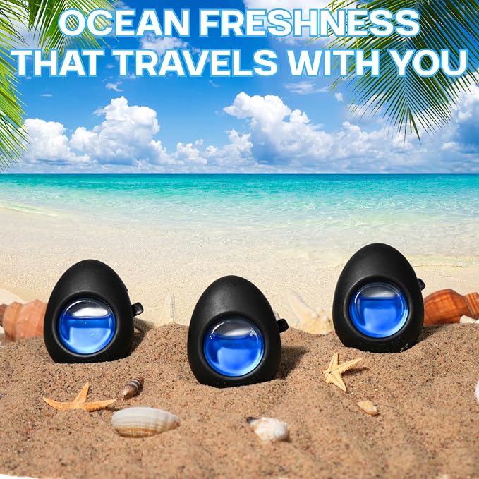 Car Air Freshener Vent Clip 3 Count, Ocean Scent | Long-Lasting Car Odor Eliminator, Easy Clip-On, Up to 90 Days Freshness for Cars, Trucks, and SUVs, 4 mL Each