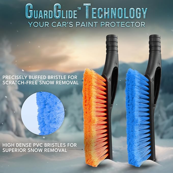27" Car Snow Brush and Ice Scrapers for Car Windshield (2 Pack) | Scratch Free Bristle Head Snow Brush & Tough Window Snow Scraper with Aluminium Body | Snow Removal Winter Car Accessories