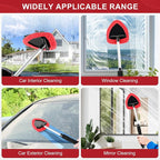 Windshield Cleaner Tool, Car Interior&Exterior Window Cleaning Tool with Extendable Handle & 4 Reusable Microfiber Pads, Auto Glass Wiper Brush Kit for Cars (Red)