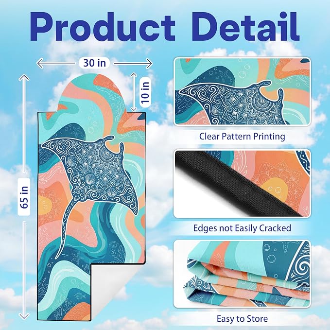 2 Pack Car Seat Towel Covers, Sweat-Proof Microfiber Seat Protectors for Gym, Running, Beach & Workout, Breathable Quick-Dry, Machine Washable, Pastel Manta Ray Print, Universal Fit