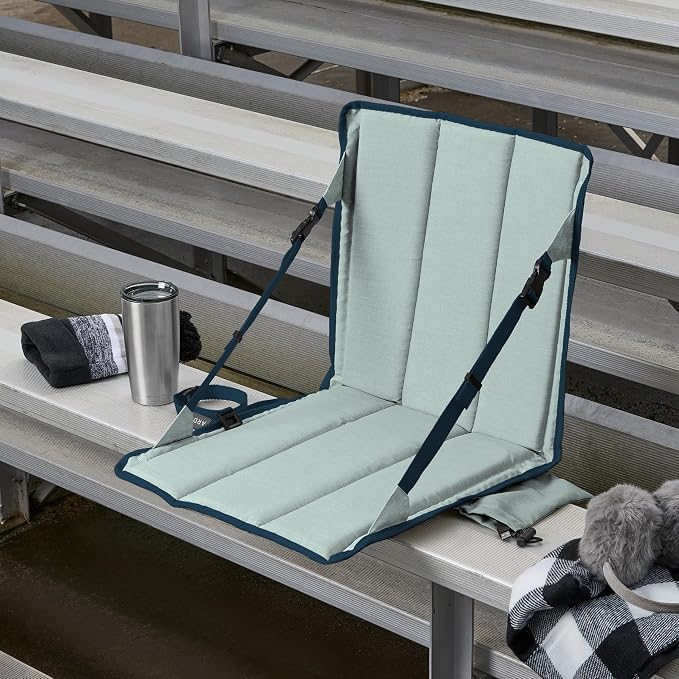 Heated Stadium Seat, Foldable, Lightweight with Carrying Strap, Foam Cushion for Comfort, Adjustable, Back Support, Multi-Functional Use As Stadium Seat or Seat Pad, Gray/Navy