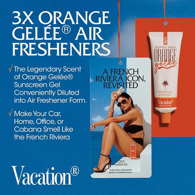 Car Air Freshener, Pack of 3 - Hanging Air Freshener for Car, Home and Office, Orange Gelée French Riviera Signature Scent, Long-Lasting Deodorizer