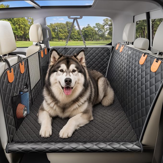 Doglike Dog Truck Seat Cover for Back Seat [with Detachable Mat], Hard Bottom Dog Hammock for Car, Pet Bed Extender for 2-4 Large Dogs, Waterproof Seat Protector, XL Size Fits for Crew Cab Truck/SUV
