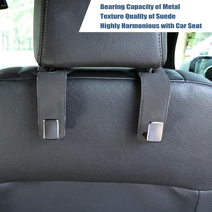 Car Seat Back Hook Universal Auto Storage Hanger Suede with Metal Car Seat Organizer for Handbag Purse Coat Umbrellas Grocery Bags 2 Pack Gray