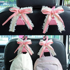 Car Seat Headrest Hook Cute Bowknot Vehicle Hanger Car Storage Organizer for Handbag Purse Coat Grocery Bag Pink White