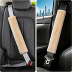 Soft Faux Fur Universal Fit Seatbelt Cover Car Truck SUV Airplane Seat Belt Shoulder Pad for Carmera Backpack Straps Neck Cushion Protector Extra Long 15.7in Beige