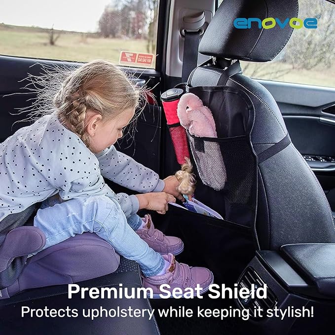 Back Seat Cover for Kids Extra Large - 2 Pack with Multi Pocket Storage Organizer - Back Seats Protector for Upholstery from Dirt, Mud, Scratches - Waterproof Car Seat Protector for Kids