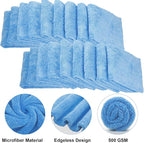 30 Pcs 16 × 16 Inch Microfiber Towels for Cars, 500 GSM Edgeless Plush Car Detailing Towel, Lint Free Scratch Free Cleaning Cloths for Drying, Washing, Polishing, Waxing, Home (Light Blue)