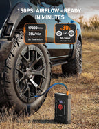 AstroAl A30 Jump Starter with Air Compressor, 4000A &150PSI Portable Car Battery Jump Starter (10.0 Gas/8.0LDiesel) with Tire Inflator, 12V Battery Charger, 18W Quick Charge, Jumper Cables, Lights