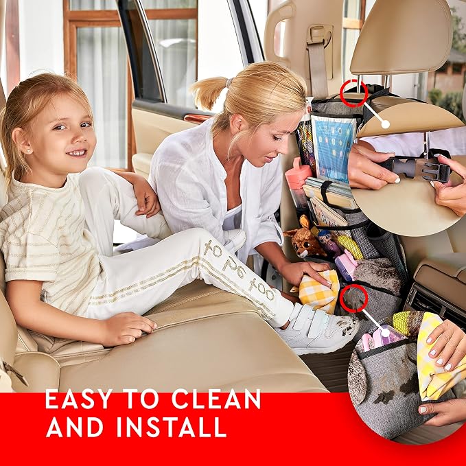 Backseat Car Organizer, Kick Mats Back Seat Protector with Touch Screen Tablet Holder, Organizer for Kids, Travel Accessories, Mat 9 Storage Pockets 2 Pack