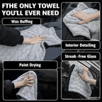 1000GSM Car Drying Towel 18"x24", Edgeless Double Twist Pile, Ultra Absorbent Microfiber Towel, Scratch-Free Lint-Free Streak-Free for Auto Detailing & Car Wash – Wave Silver&Grey