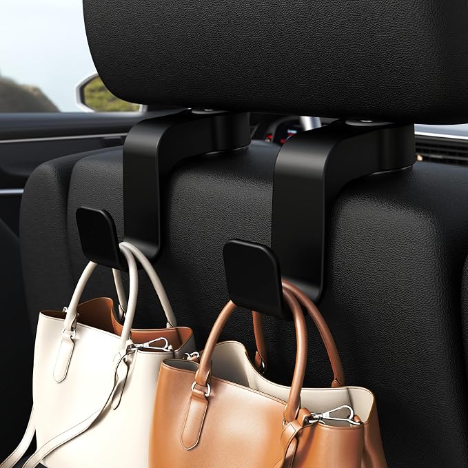 Car Seat Hooks Anti-Drop Headrest Storage Hanger Universal Fit Automotive Organizer for Purse Bag Coat Black 2 Pack