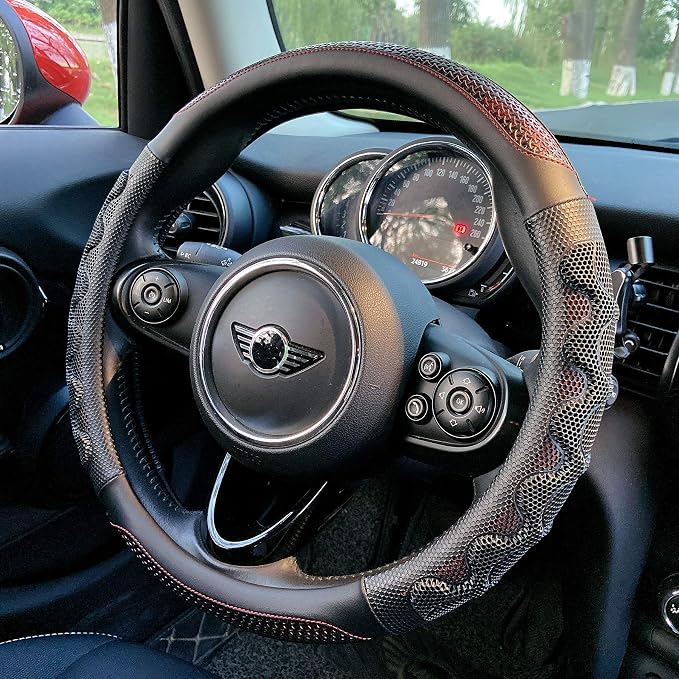 Small Size Steering Wheel Cover Great Grip with 3D Honeycomb Anti-Slip Design, 14 Inch (Wine Red)