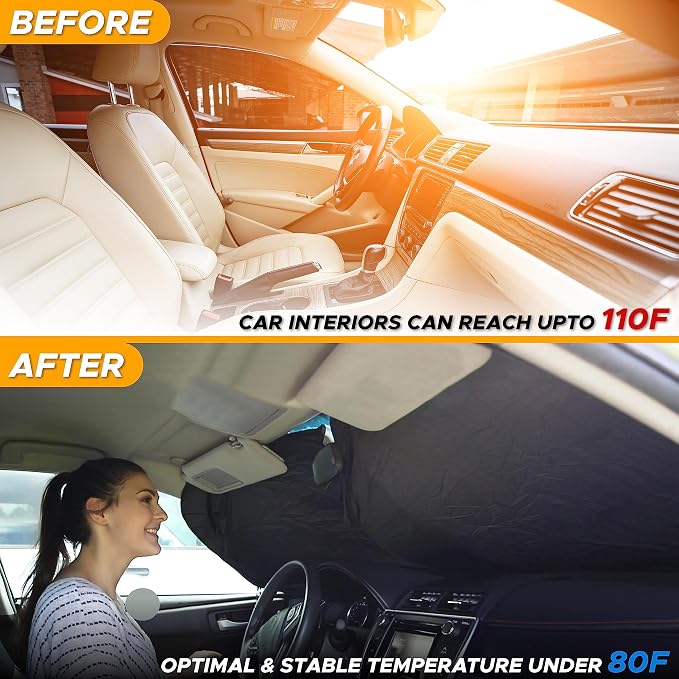 Foldable Sunshade for Car Windshield | Dashboard Shield for Your Vehicle | Auto Window Shades for UV Rays and Sun Screen Protection | XXXX-Large (75 inches x 37 inches)