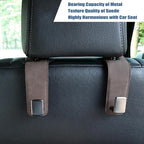 Car Seat Back Hook Universal Auto Storage Hanger Suede with Metal Car Seat Organizer for Handbag Purse Coat Umbrellas Grocery Bags 2 Pack Brown