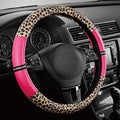 Leopard Steering Wheel Cover for Women, Cute Anti-Slip Microfiber Leather, Universal Fit 14.5-15 Inch Round Steering Wheel - HotPink
