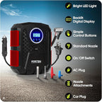 Tire Inflator Portable Air Compressor, Air Pump for Car Tires and Bikes, Car Tire Pump w/Auto Shut Off, 150 PSI, 110V AC 12V DC, LED Light, Carrying Case, Perfect for Men, Women