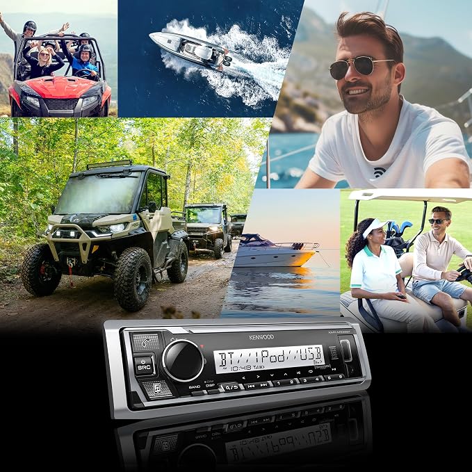 KMR-M332BT Car & Marine Stereo - Single Din, Bluetooth Audio, USB MP3, Aux in, AM FM Radio SiriusXM Ready, Weatherproof, Multi Color Illumination