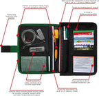Glove Box Compartment Organizer - Car Document Holder - Owner Manual Case Pouch - Vehicle Storage Wallet for Registration & Insurance Card - Premium Auto Paperwork Holder - Log Book included - Green