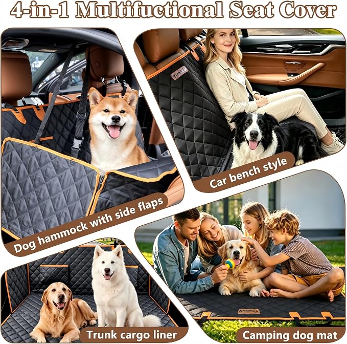 Dog Seat Cover for Back Seat, 100% Waterproof Dog Hammock for Car | 600D waterproof, nonslip, scratch-proof. Easy-clean, machine washable, pet-friendly for daily travel. Quick no-tool install.