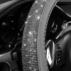 Bling Diamond Leather Steering Wheel Cover, with Bling Sparkly Crystal Glitter Rhinestones Universal Fit 14" 1/2-15" Car Wheel Protector for Women Girl Fit Suvs,Vans,Sedans,Cars,Trucks, Gray