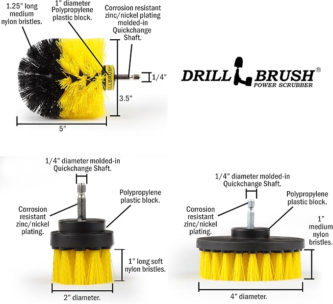 Attachment Set for Bathroom Cleaning – Power Scrubber Brush Kit for Tub, Tile, Shower, and Grout – All-Purpose Household Cleaning Brushes for Drill - Electric Grout Cleaner Kit