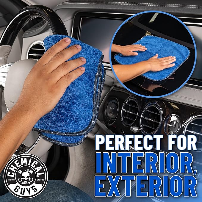 Professional Grade Premium Microfiber Towels for Cars, Blue, 16" x 16", Ultra-Soft and Scratch-Free Car Detailing Cloths for Trucks, Motorcycles, and More - 12 Pack
