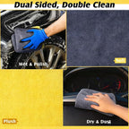 Ultrasoft, Large, Thick and Quick Drying Car Microfiber Cleaning Towel 800GSM Polishing Waxing Auto Detailing Towel Cloth (6pack) (Grey-Yellow)