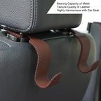 Car Seat Headrest Hook 4 Pack Metal Core Hanger Universal Car Storage Organizer for Handbag Purse Coat S Type Leather Brown
